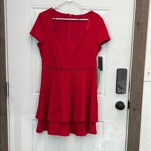 City Triangles Red Midi Dress with Tiered Design